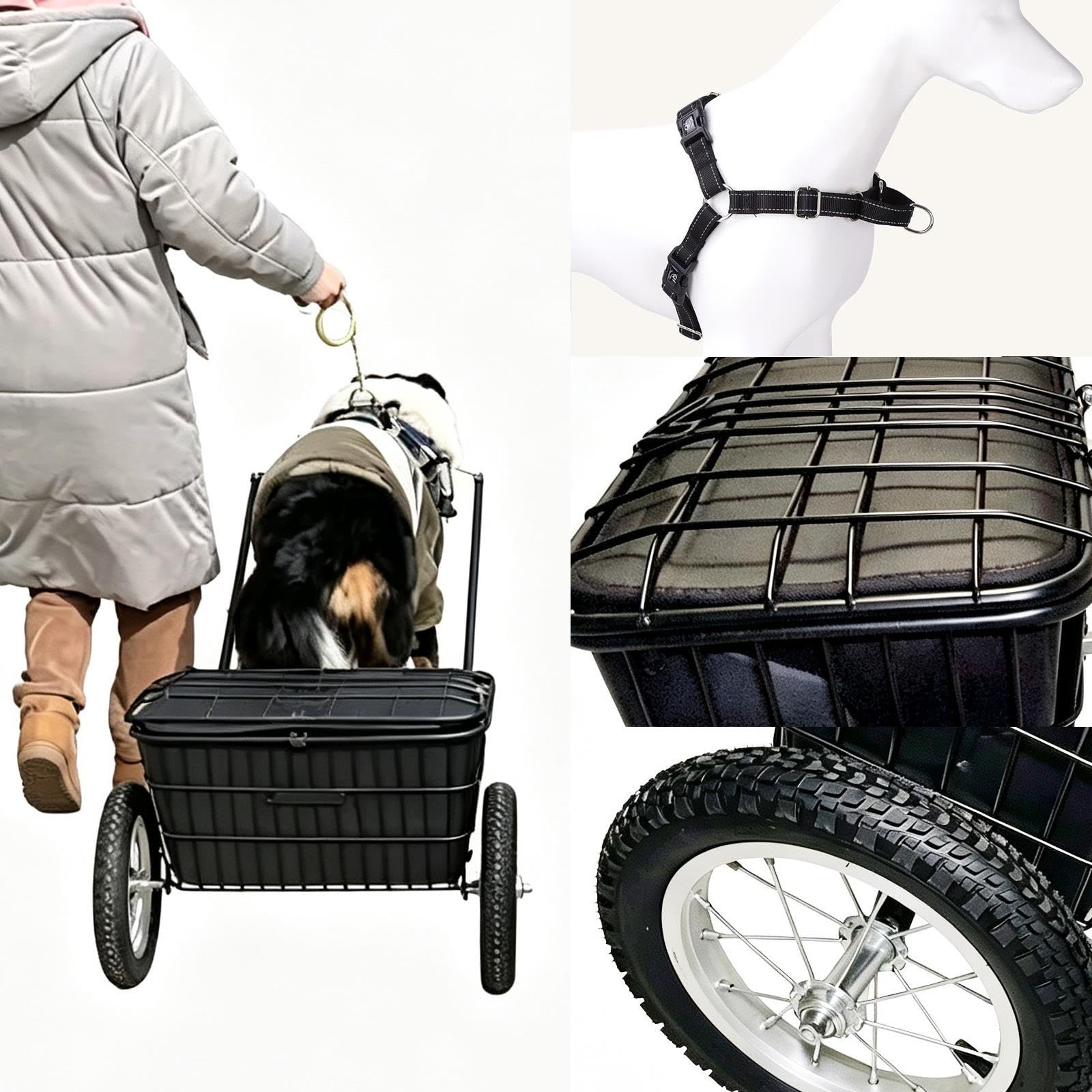 Carrito de tiro para exteriores con arnés de correa pectoral ajustable