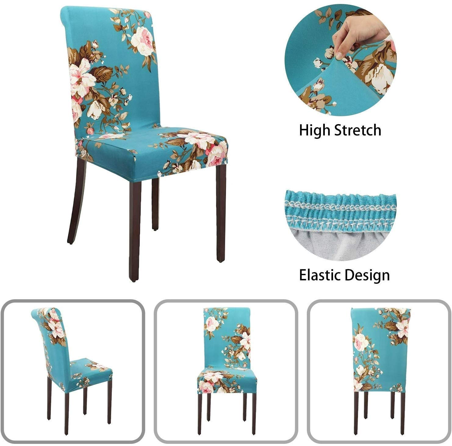 Styleys Polyester Elastic Stretch Removable Washable Short Dining Seat Slipcover Protector (Beige/Brown/Green, 6 Chair Cover) SLMC138 1