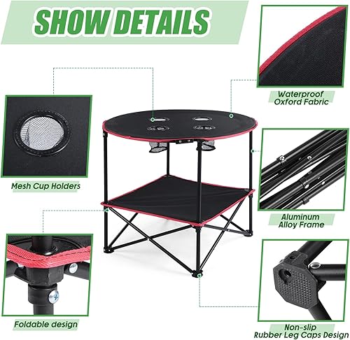 Miniatura 3 de Mesa de camping portátil de 2 piezas, mesa de picnic plegable con 4 portavasos y bolsas de transporte, mesas portátiles Oxford plegables para