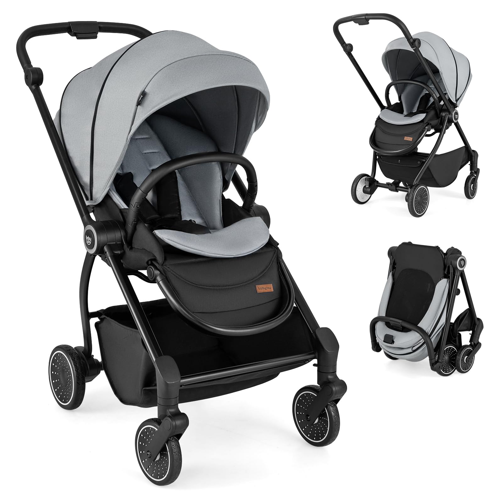 RELAX4LIFE Passeggino Leggero e Reversibile per Bambini 0-3 Anni, con Seduta Fronte Mamma e Strada, Schienale Regolabile, Ruote Ammortizzate, Cestello 36L, Portata 30kg, Omologato CE (GRIGIO)