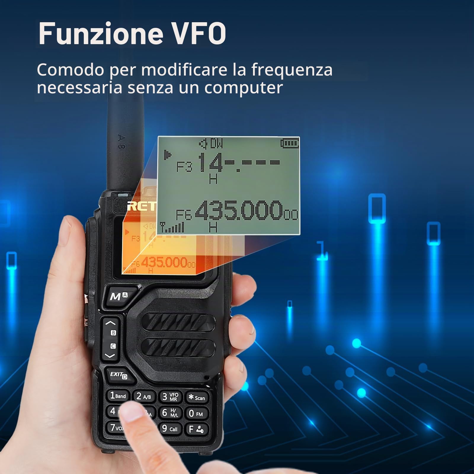 Retevis RA79 Walkie Talkie, Radioamatori Dual Band, per Caccia (2 Pezzi) | Batteria 1400mAh, 2m/70cm/FM/AM, Supporto VFO/CPS/Chirp, Radio Bidirezionale per Caccia, Viaggi