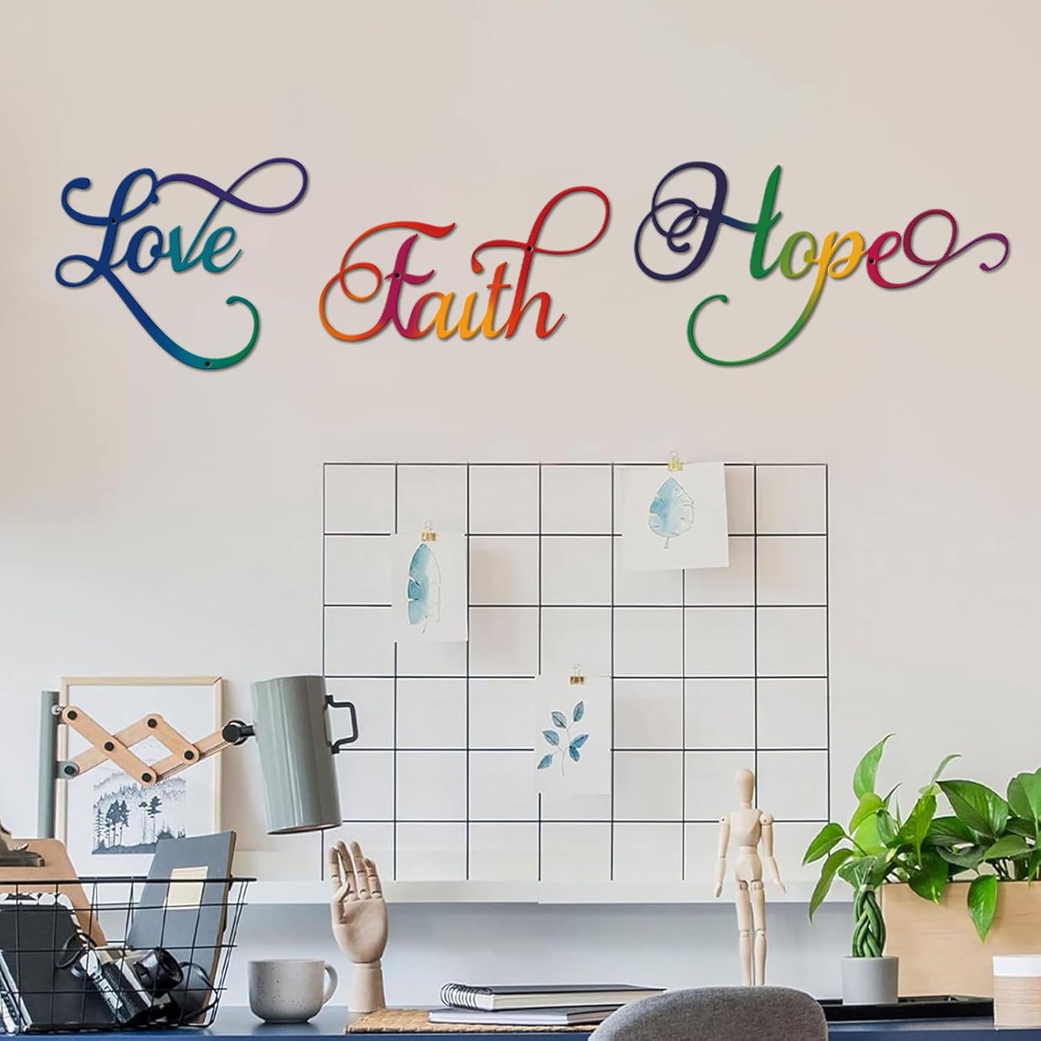 ESTART Faith Hope Love 3Pcs Colorful Metal Inspirational Letter Wall Sign image 3