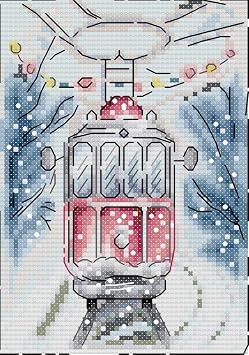 Awesocrafts Cross Stitch Stamp Kit Winter Cable Car Snow Scene Easy Pattern Cross Stitch Embroidery Needlework Kit Supplies