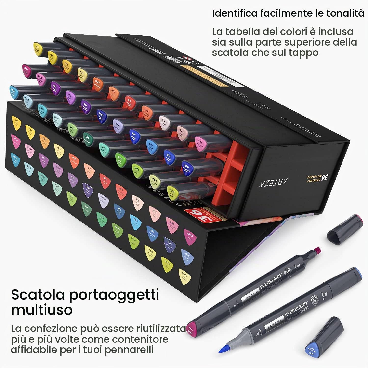 ARTEZA Art - Pennarelli per alcol, set di 36 colori, toni deco, scalpello medio e punta per pennello, forniture artistiche per disegno e schizzi
