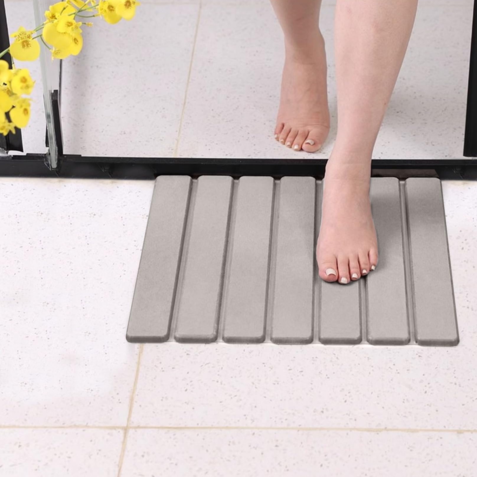 Jorzer Tappeto da bagno in pietra di diatomite, 40,6 x 30,5 cm, ultra assorbente, pieghevole e antiscivolo, per cucina, doccia, grigio chiaro