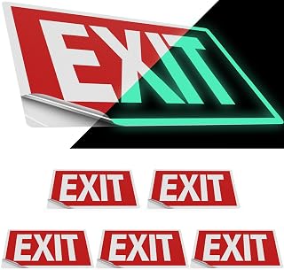 Sunco 5 Pack Photoluminescent Exit Signs, Glow In The Dark Emergency Sign, Non-Electrical, Adhesive Backing, Fade Resistant, Waterproof, Tear Resistant, Up to 50FT Visibility