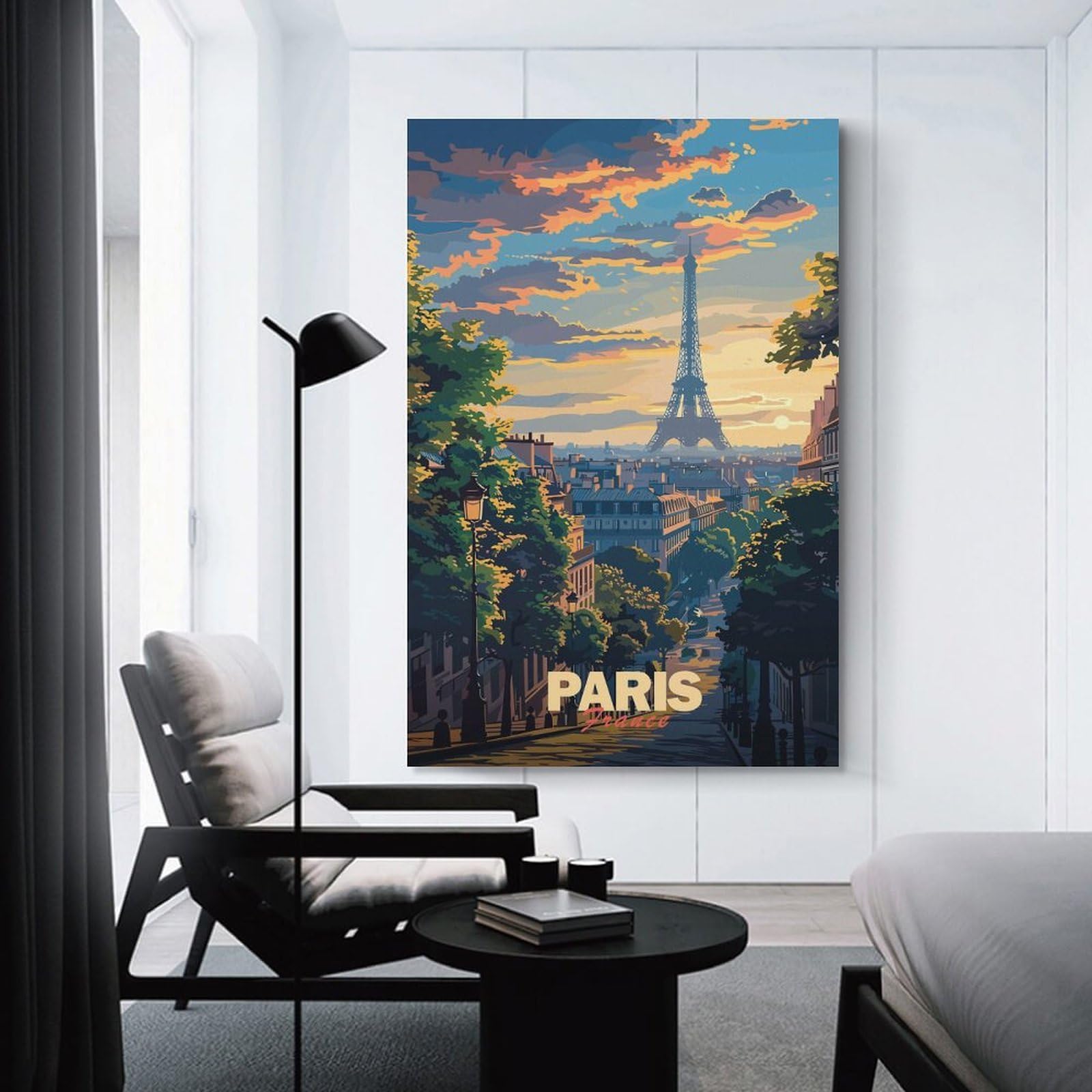 Junmoney Hanging Wall Art Paris Sunset, 24x36inch(60x90cm), for Wall Displays, Bedrooms Or Room Updates, Wall Decor Suited to Curated Displays