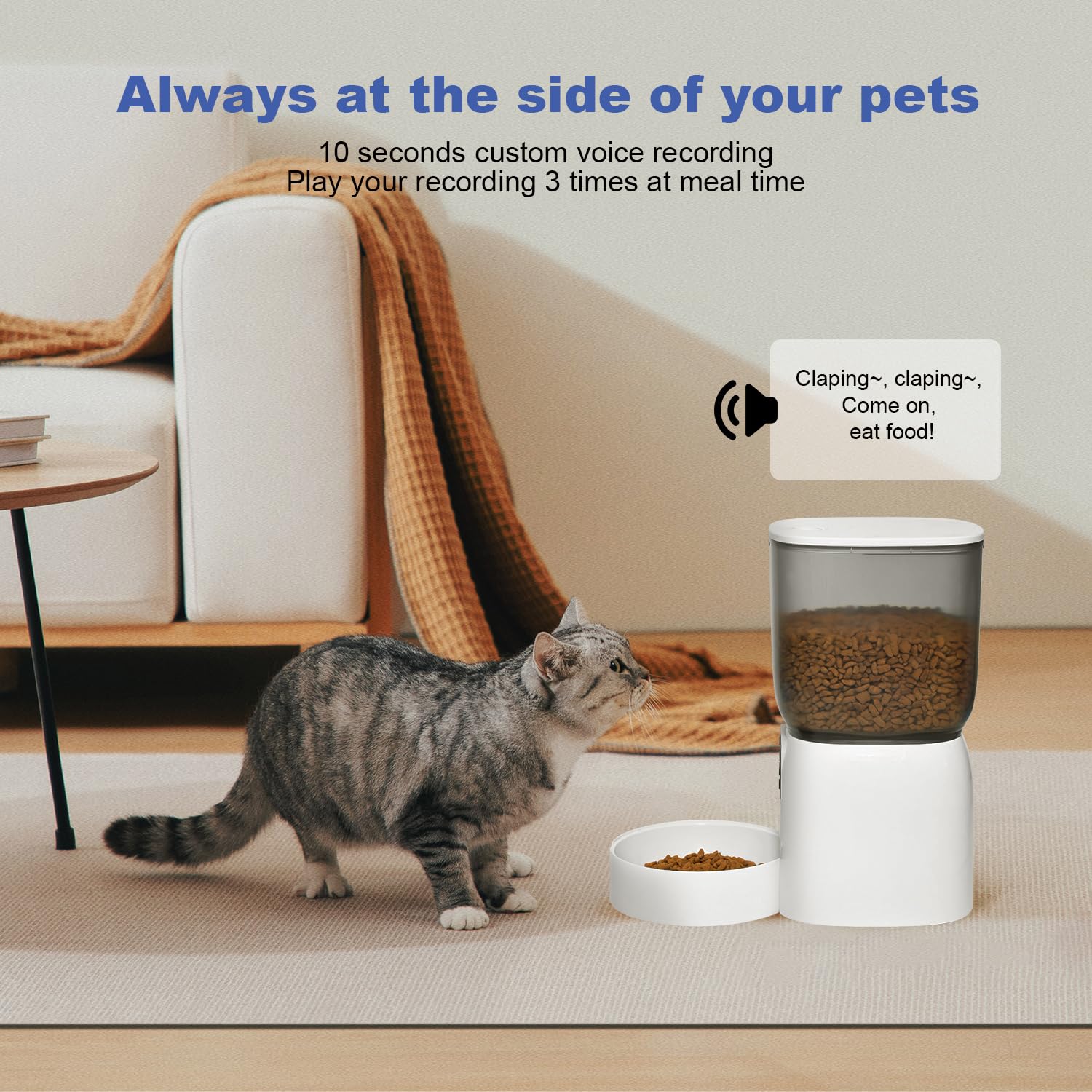 Comedero automático para gatos, dispensador de comida para gatos de 3 litros con grabadora de voz de 10 segundos, comedero para mascotas de hasta 8 comidas por día, comedero para perros con