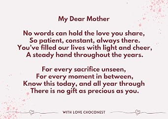 Choconest Chocolate Gift Box | Personalised Chocolate Hamper for Mum, Mother or Her | Assorted Chocolate Gift Set (Standard, For Mother)