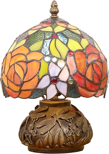Miniatura 7 de Pequeña lámpara Tiffany de mesa de vidrieras, mini lámpara de acento hecha a mano con hongos para escritorio, lámpara de memoria, luz nocturna de