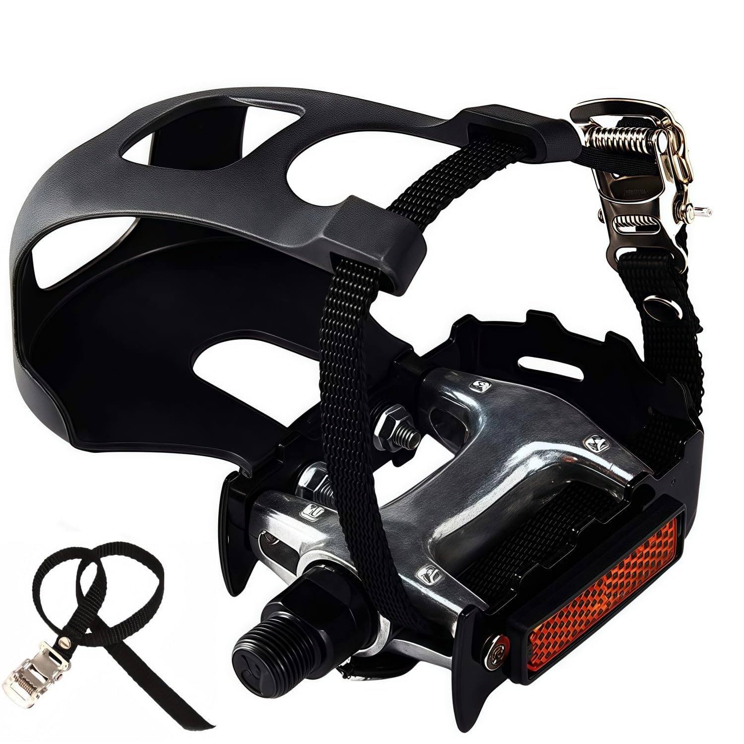 YBEKI Pro-Grade Spin Bike Pedals with Toe Clips & 4D Adjustable Straps - 9/16