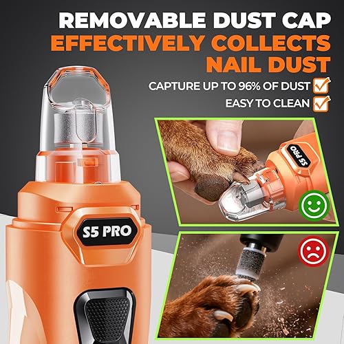 Miniatura 7 de Molinillo de uñas para perros con 2 luces LED, potente 2 velocidades, recortador de uñas para perros súper silenciosos con 3 muelas abrasivas