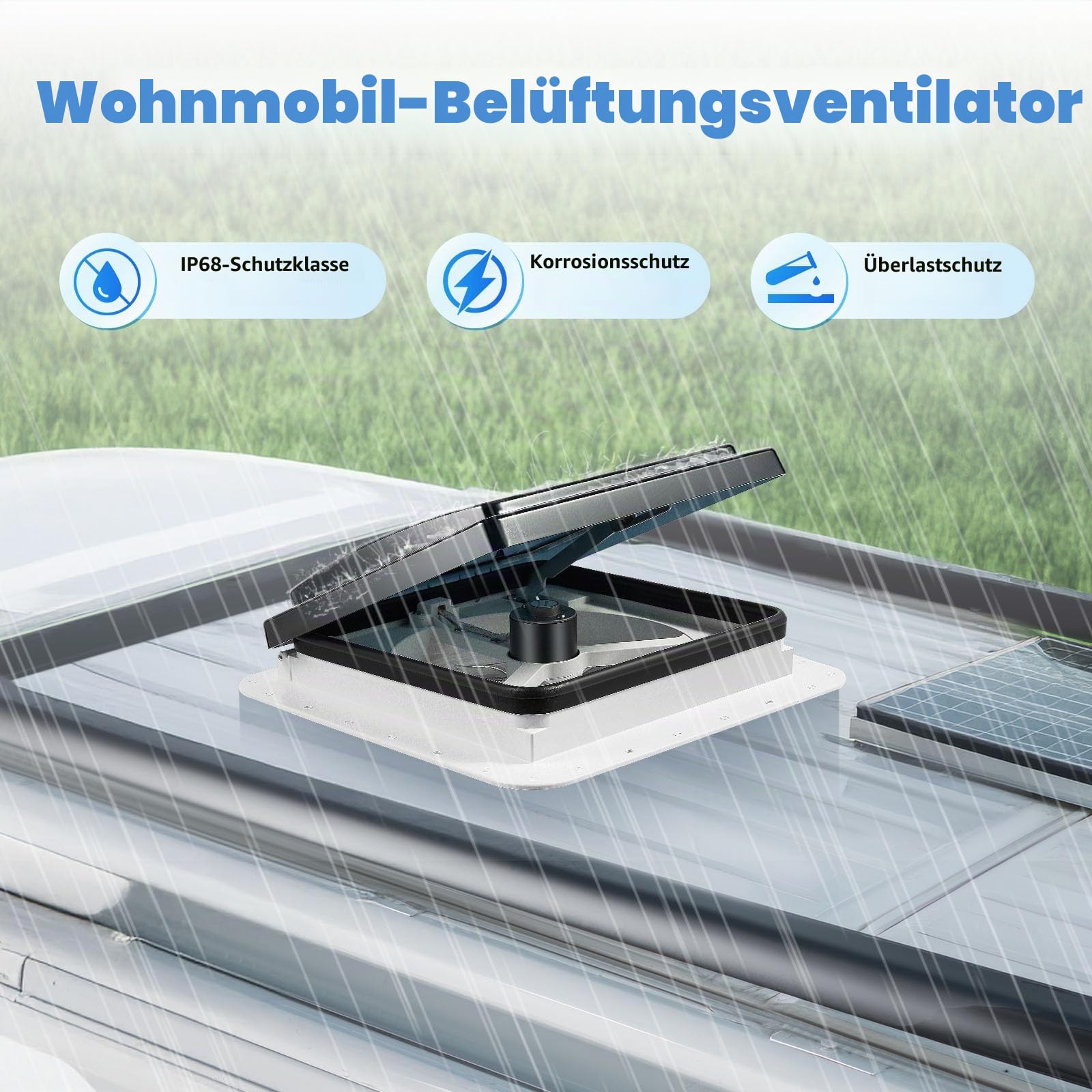 Wohnmobil Dachlüfter 12V 5W, Lüftungsventilator für Wohnwagen, Dachlüfter Wohnmobil mit LED-Licht und Insektenschutzgitter, dachluke wohnwagen für Wohnmobil Dachventilator