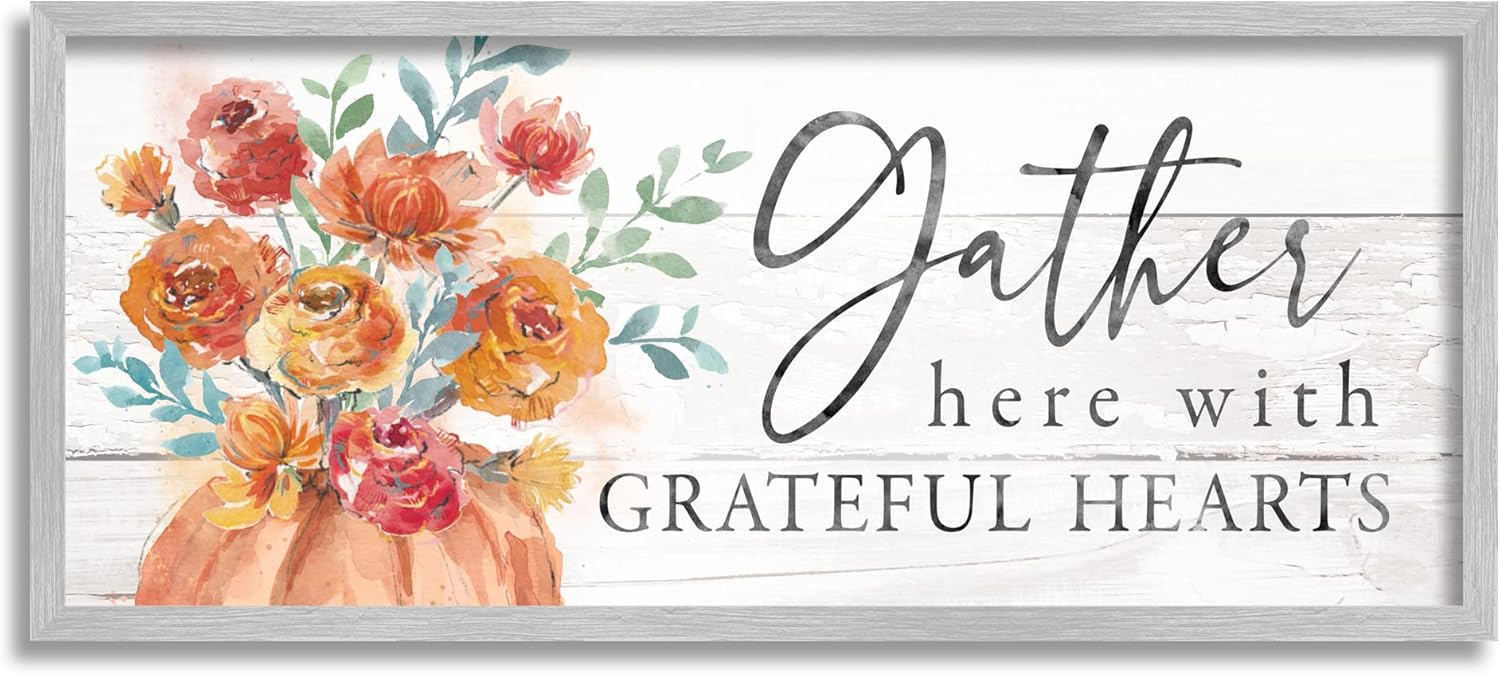 Stupell Industries Gather Grateful Hearts Seasonal Harvest Rustic Phrase, Design by Courtney Morgenstern
