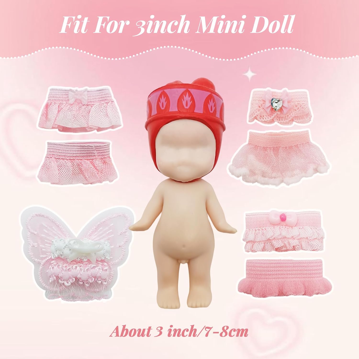 4 Sets Doll Clothes Compatible with Sonny Angel, Pink Clothes Includes Tops Wings Necklace Skirts for Display and Decoration for 3 Inch Collectible Dolls Gift for Adult Collectors