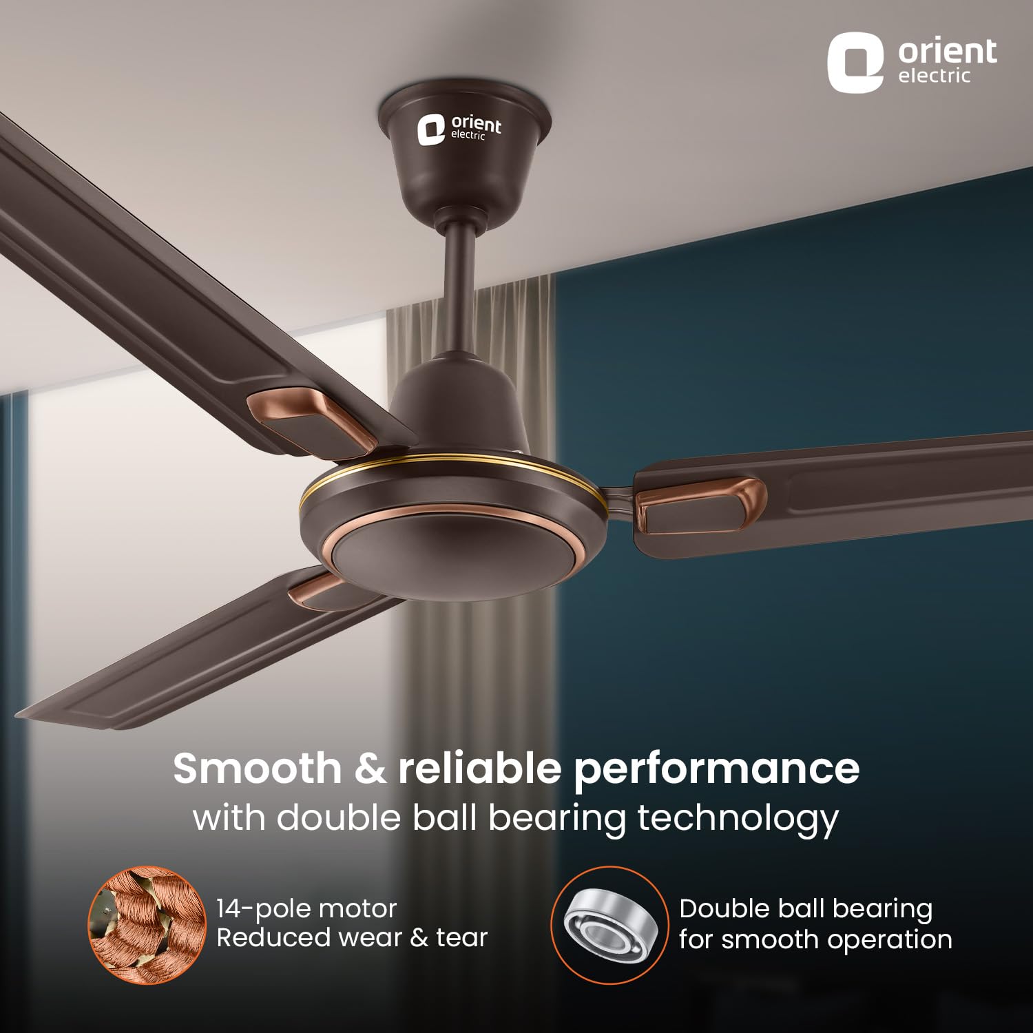 Orient Electric’s 1200 mm Pacific Air Déco| Decorative ceiling fan | Powerful airflow| BEE 1 Star Rated | 2-year warranty | Smoke Brown, pack of 1 3