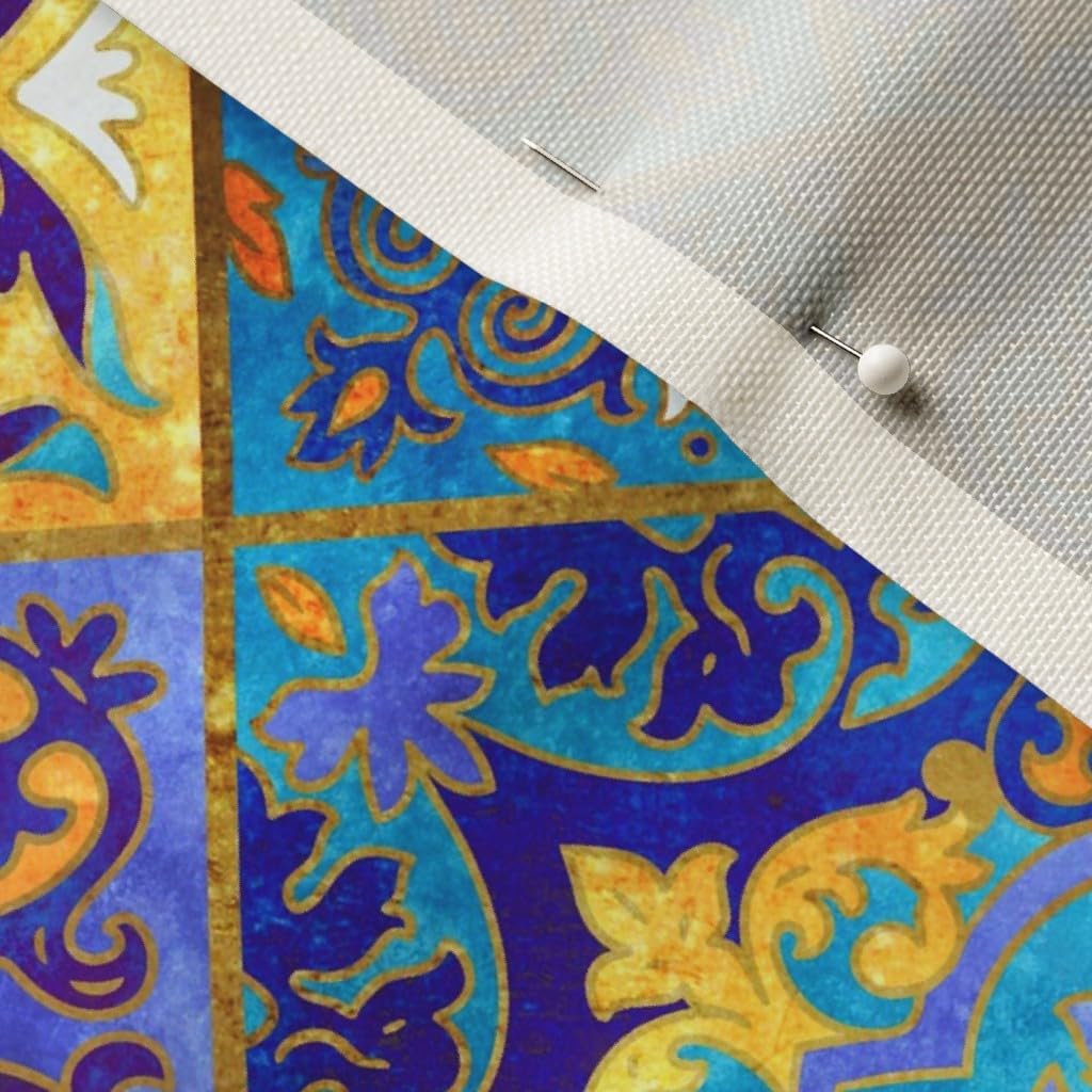 Spoonflower Fabric - Tile Boho Watercolor Ornate Tiles Moroccan Floral Geometric Printed on Upholstery Velvet Fabric Fat Quarter - Upholstery Home Decor Bottomweight Apparel