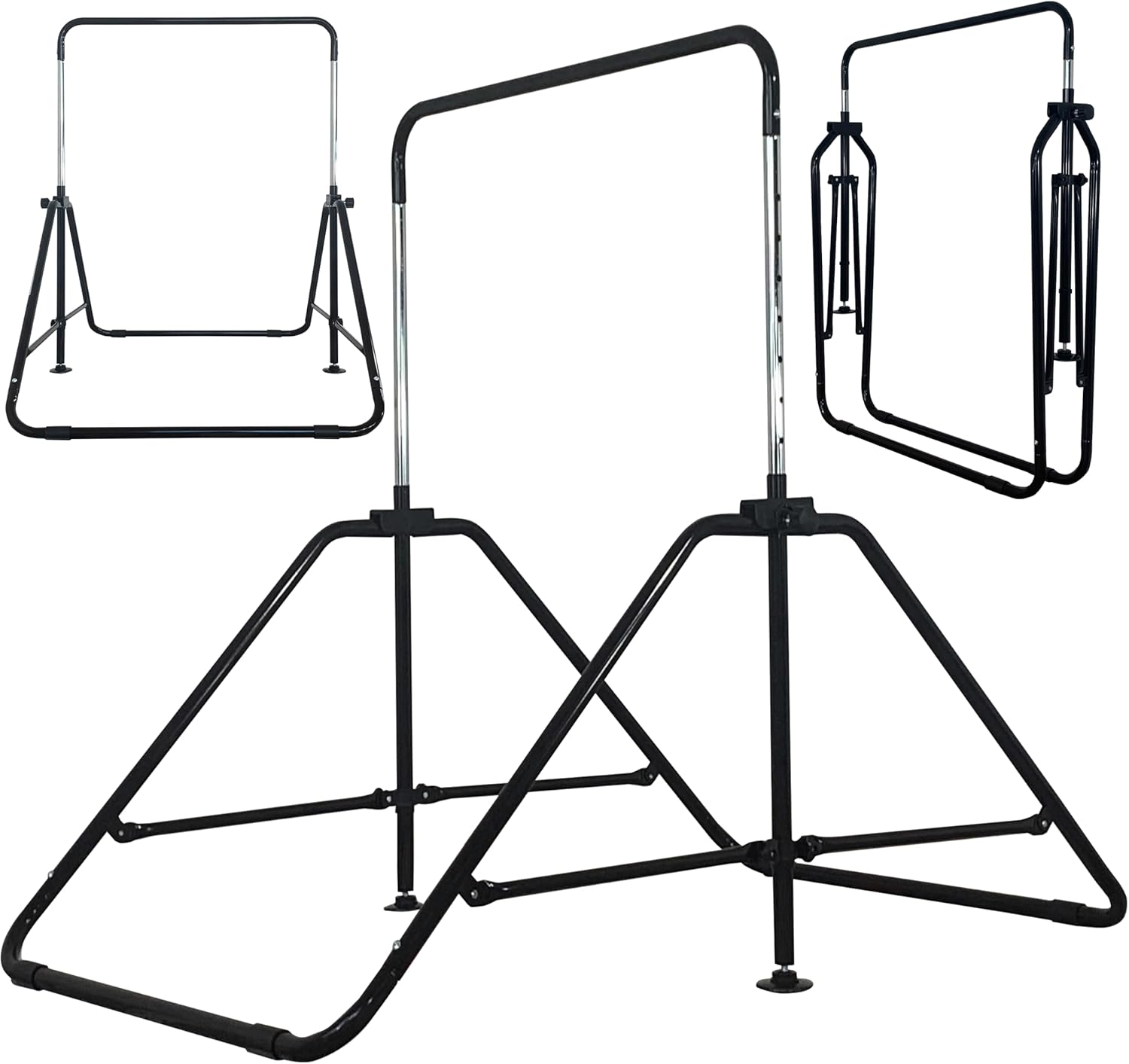 MARFULA Foldable Gymnastic Bar for Kids Ages 3-12, 9 Height Levels, 200 lbs Weight Capacity, 5 Ft Length Gymnastic Kip Bar with Mat, Gymnastic Equipment for Home and Gym Center Indoor Outdoor Use Black Without Mat Kip Bar Without Mat