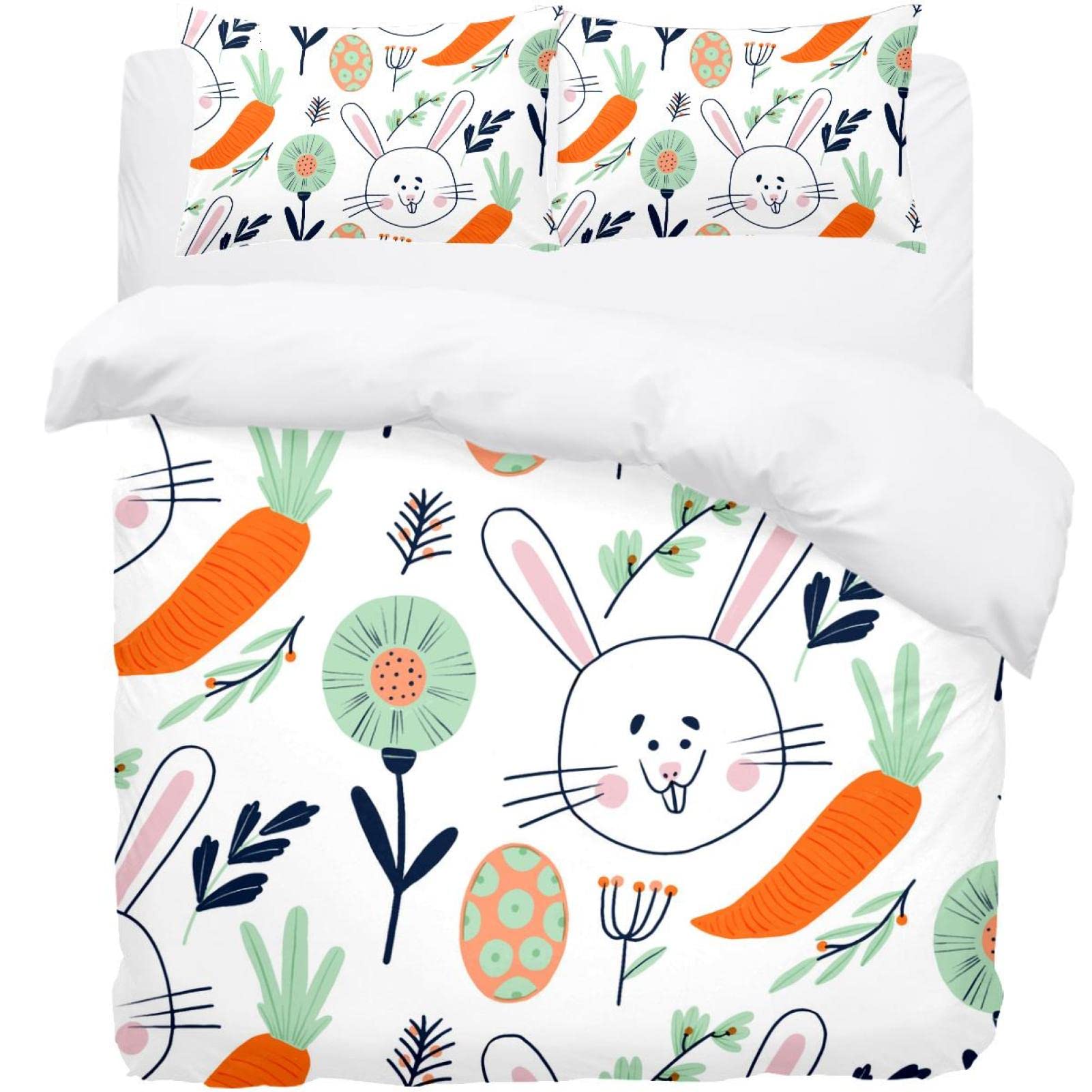 Parure de lit housse de couette motif lapin carotte douce en microfibre avec taies