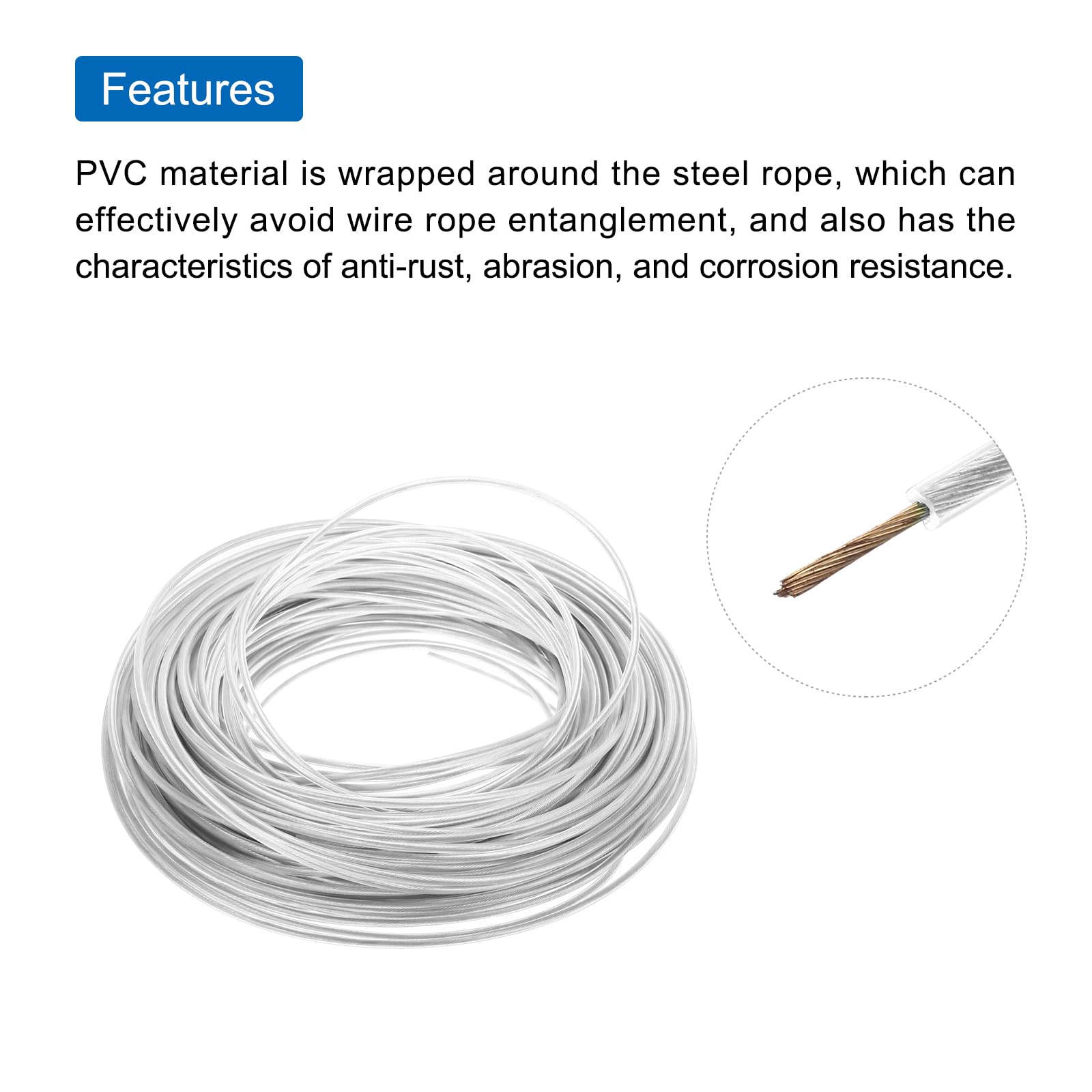 QUARKZMAN 4mm (5/32") Cavo Acciaio Rivestito Trasparente, 60m/197ft Cavo Acciaio Zincato con 8Pz M5 Maniche a Anello Morsetti Stendibiancheria per Appendere Luci Corda, Ringhiere Ponti