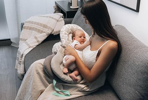Miniatura 7 de Almohada de lactancia para lactancia materna y biberones, ideal para alimentar recién nacidos de 0 a 5 meses, 100% algodón, cojín de apoyo ajustable