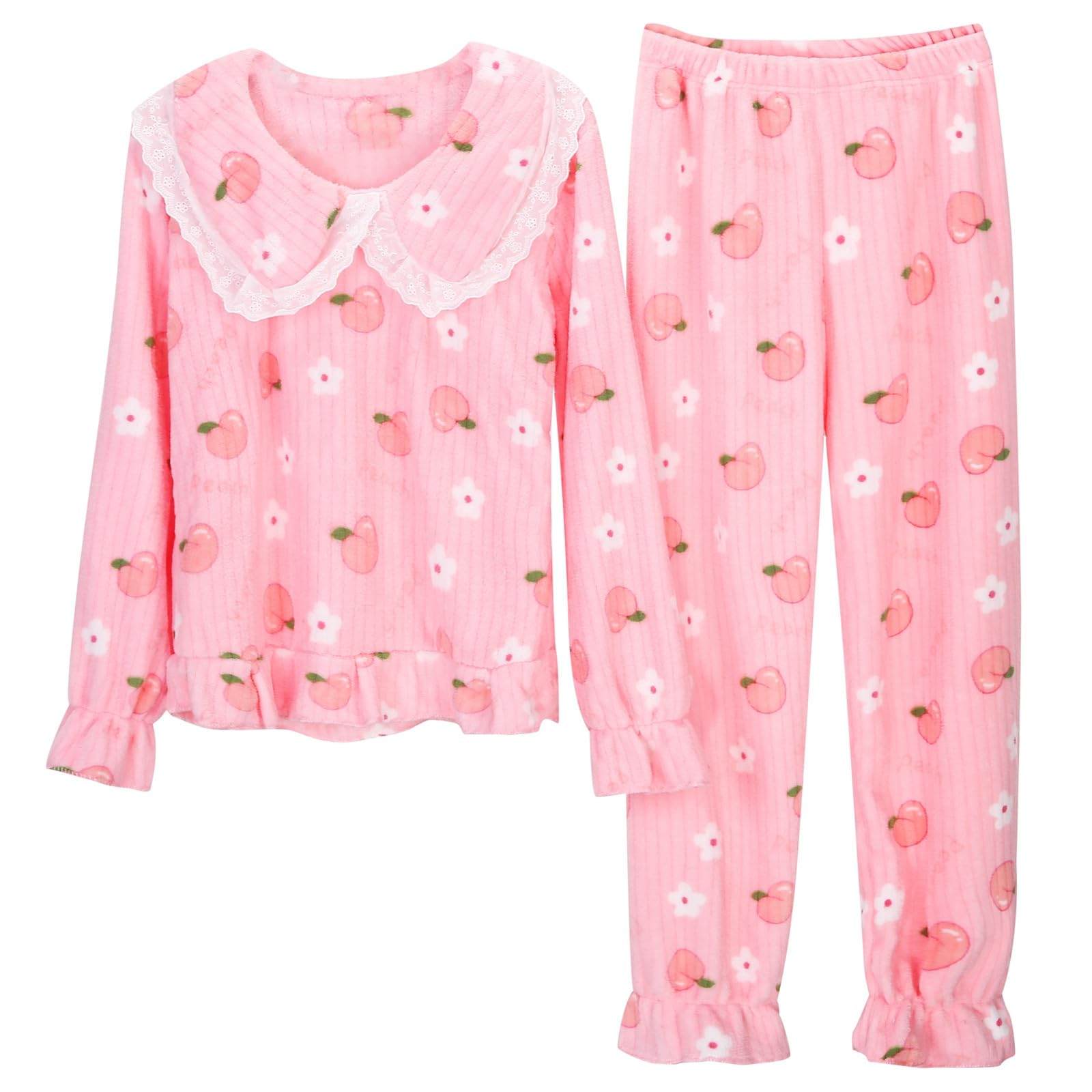 Pigiama da donna in peluche, 2 pezzi, svasato, soffice, flanella, carino pigiama per coppie, caldo, pesante, girocollo, personalizzato, comodo, pigiama comodo, set morbido pigiama per notte