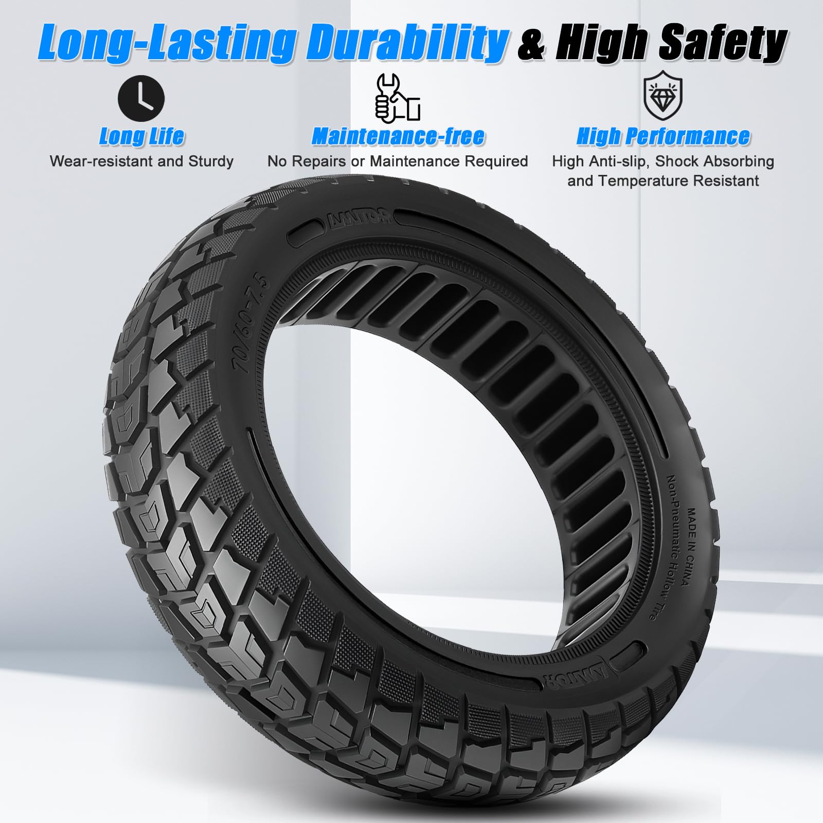 70/60-7.5 Reifen Vollgummi Offroad für Segway ZT3 Pro/Segway-Ninebot MAX G3 Reifen E Scooter Vollgummi 11 Zoll 70/60-7,5, Abriebfeste & Pannensichere, Wartungsfrei & Langlebig, Schwarz, 1PCS