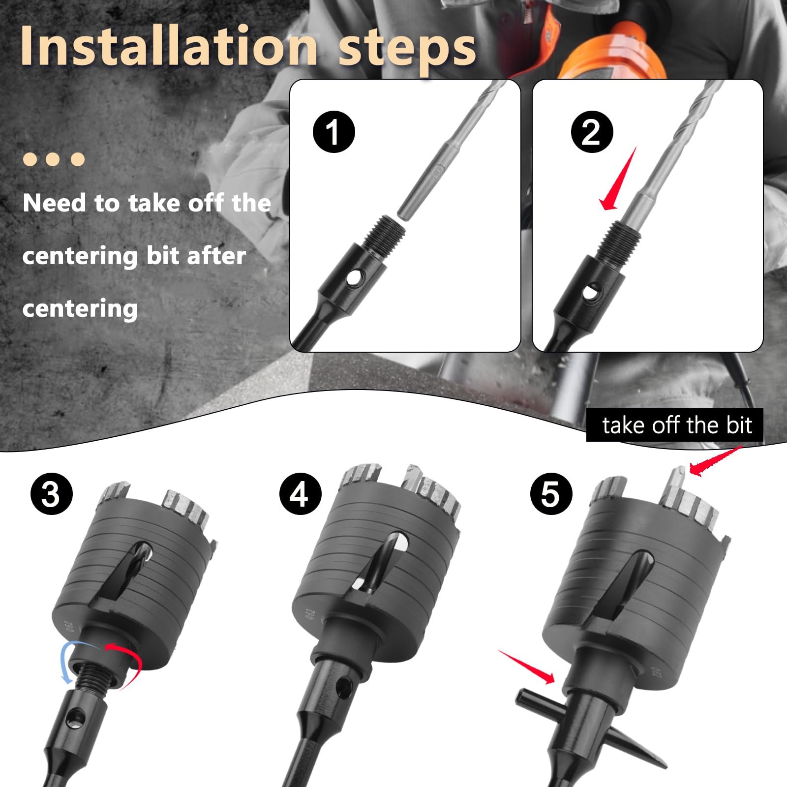 Trapano Nucleo Diamantato 52 Mm X 150 Mm + Punta Pilota Hex & Sds Arbor - Foto 5