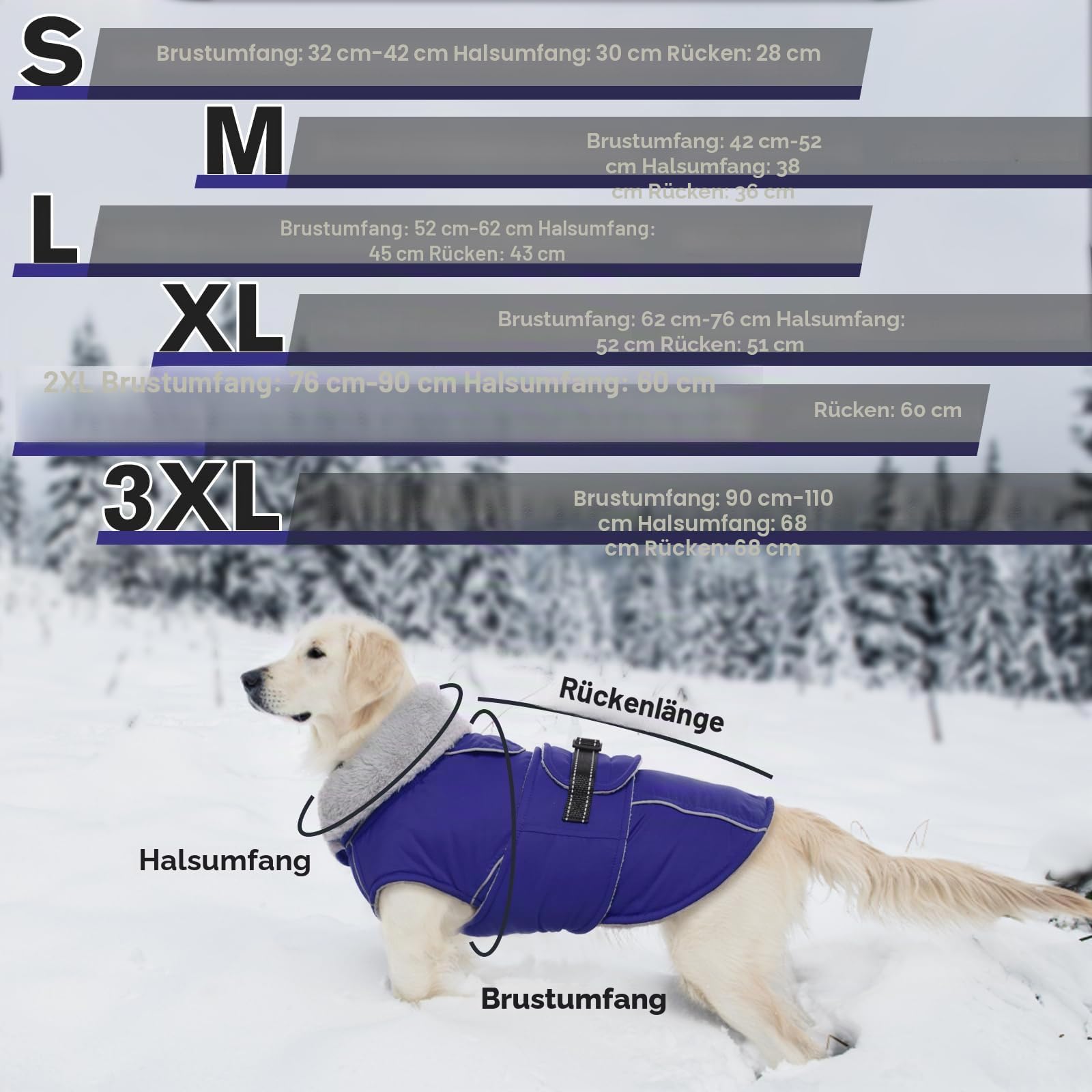 Lelepet Hundemantel Winterweste Reflektierende Fleece Hundejacke für Große Hunde Wasserdicht Hundejacke Wintermantel Warme Winterjacke mit Verstellbarer Schnalle (Blau, XL)
