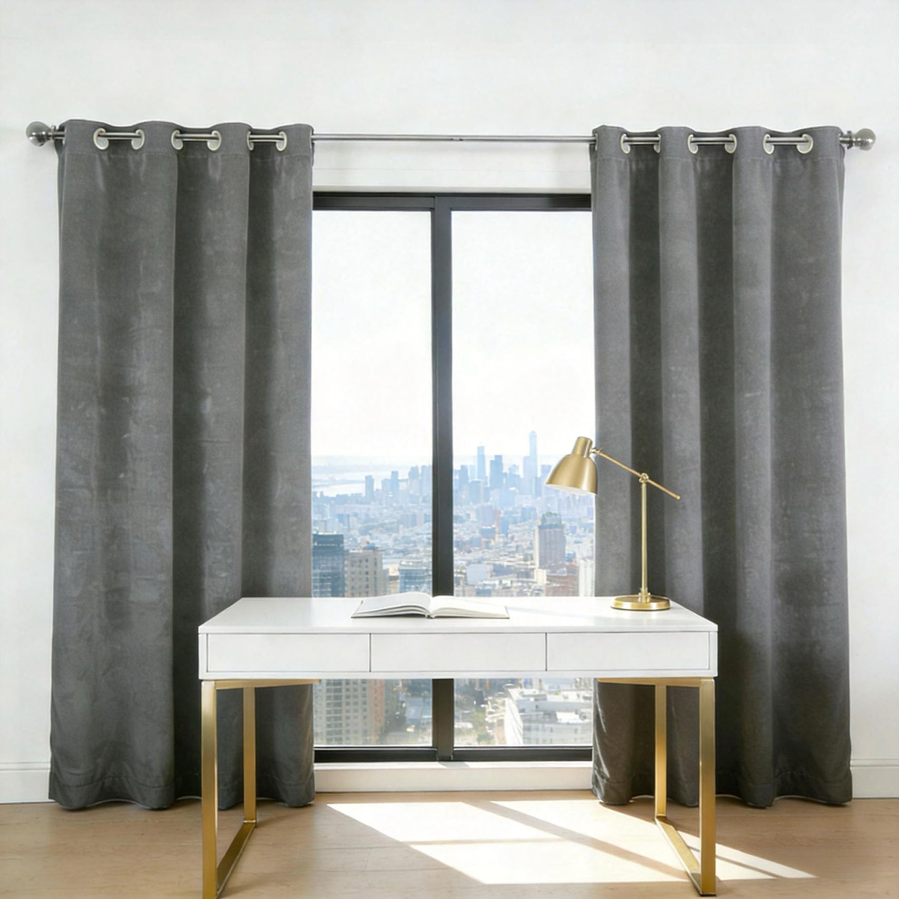 Rideau occultant thermique 90x105 cm gris à oeillets pour salon et dressing
