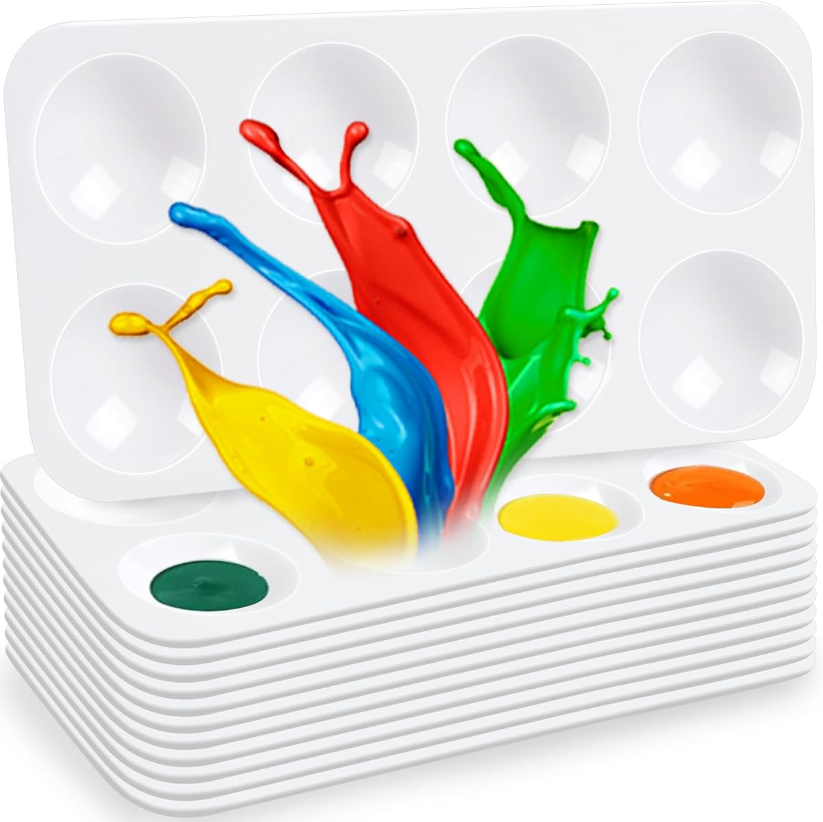 Hulameda 12pcs Paint Tray Palettes for Kids,Rectangular | White Plastic Paint Tray for Painting Party,DIY Craft and Art Painting