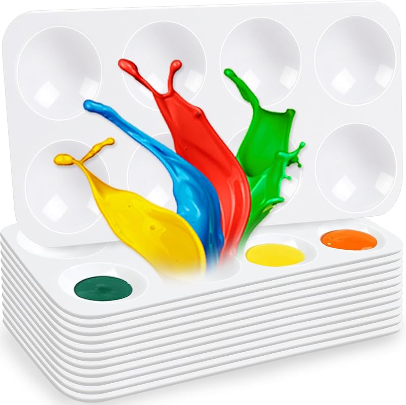 Hulameda 12pcs Paint Tray Palettes for Kids,Rectangular | White Plastic Paint Tray for Painting Party,DIY Craft and Art Painting