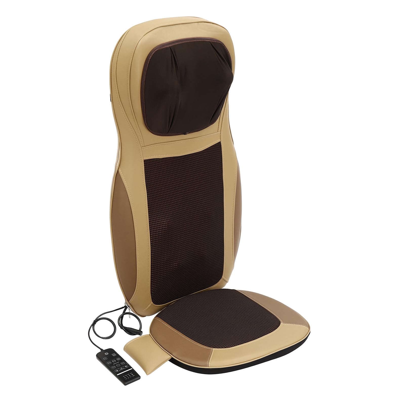 Tiefenmassage Rollmassage 1.5-1.9m Massages-Kissen 48W Massages-Stuhl-Pad mit 8 Rotations-Köpfen 3 Modi 3 Intensitäten Zonen-Steuerung, Sitz-Kissen für Auto & Büro Ganzkörper-Relax, Beige