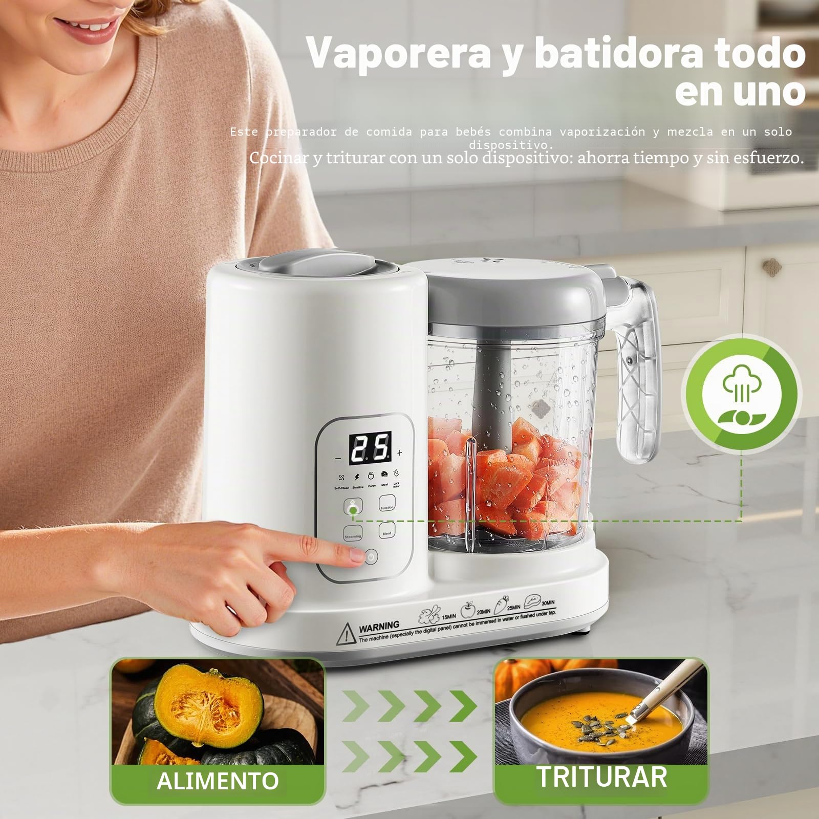 TopStrong Robot de Cocina para Bebé, Procesador de Alimentos Bebe con Cocinar al Vapor, Trocea Automáticamente, Recalienta y Descongela, Para Comidas Variadas y Saludables, Autolimpieza, Sin BPA