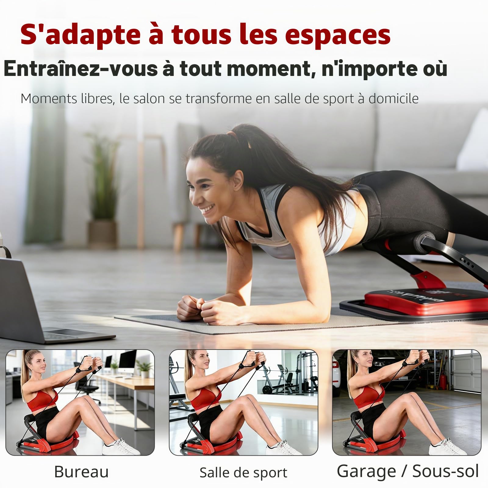 Core Appareil Abdominaux, Abdos Musculation Appareil, Core Abs Home Trainer 21-en-1, avec 4 Angles Ajustables, Inclut Cordes de Tirage, Gants, Adapté à Maison et Bureau, pour Abdominaux, Jambes, Bras