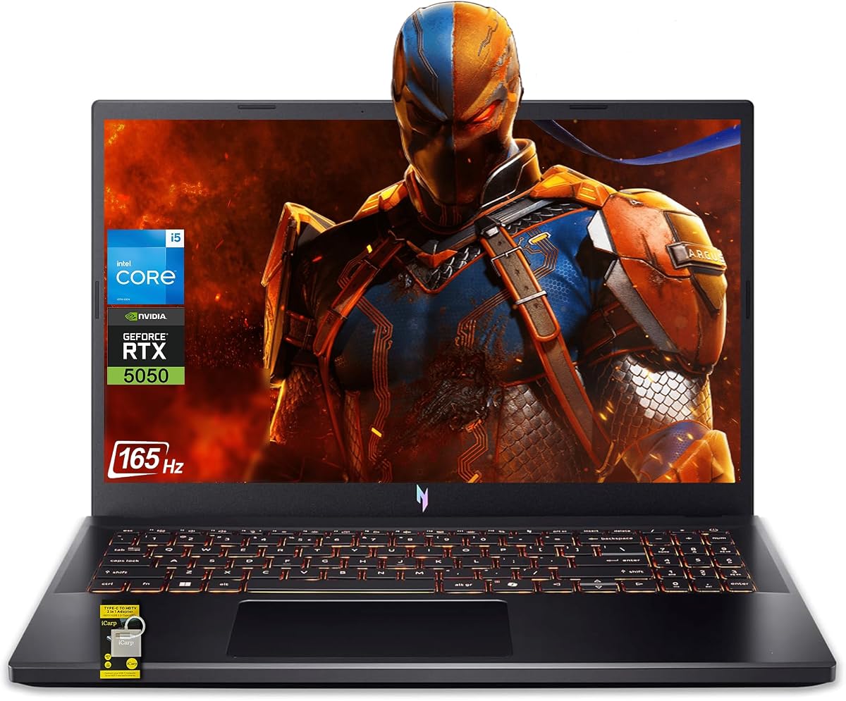Acer Nitro V 15 Gaming Laptop 15.6" FHD IPS 165Hz Intel 8-core i5-13420H 16GB RAM 512GB SSD GeForce RTX 5050 DLSS4 (Up to 440 AI Tops) Backlit Thunderbolt Wi-Fi6 Win11 ICP Hub