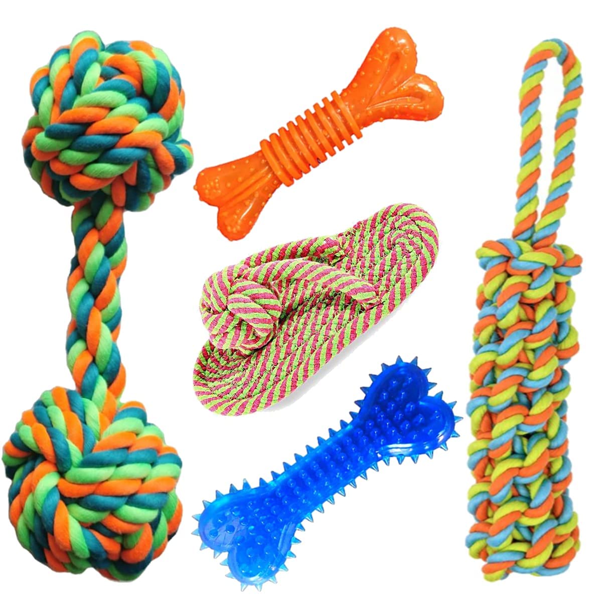 PSK PET MART Attractive Toys for Puppies + Pet Teeth Cleaning Chewing Hard Spike Bone Toy + Rope Dummy Toy + Rope Dumbbell + Rope Sleeper Toy + Rubber Chew Bone Toy Pack of 5 (B09QT22F2R) Amazon Price History, Amazon Price Tracker