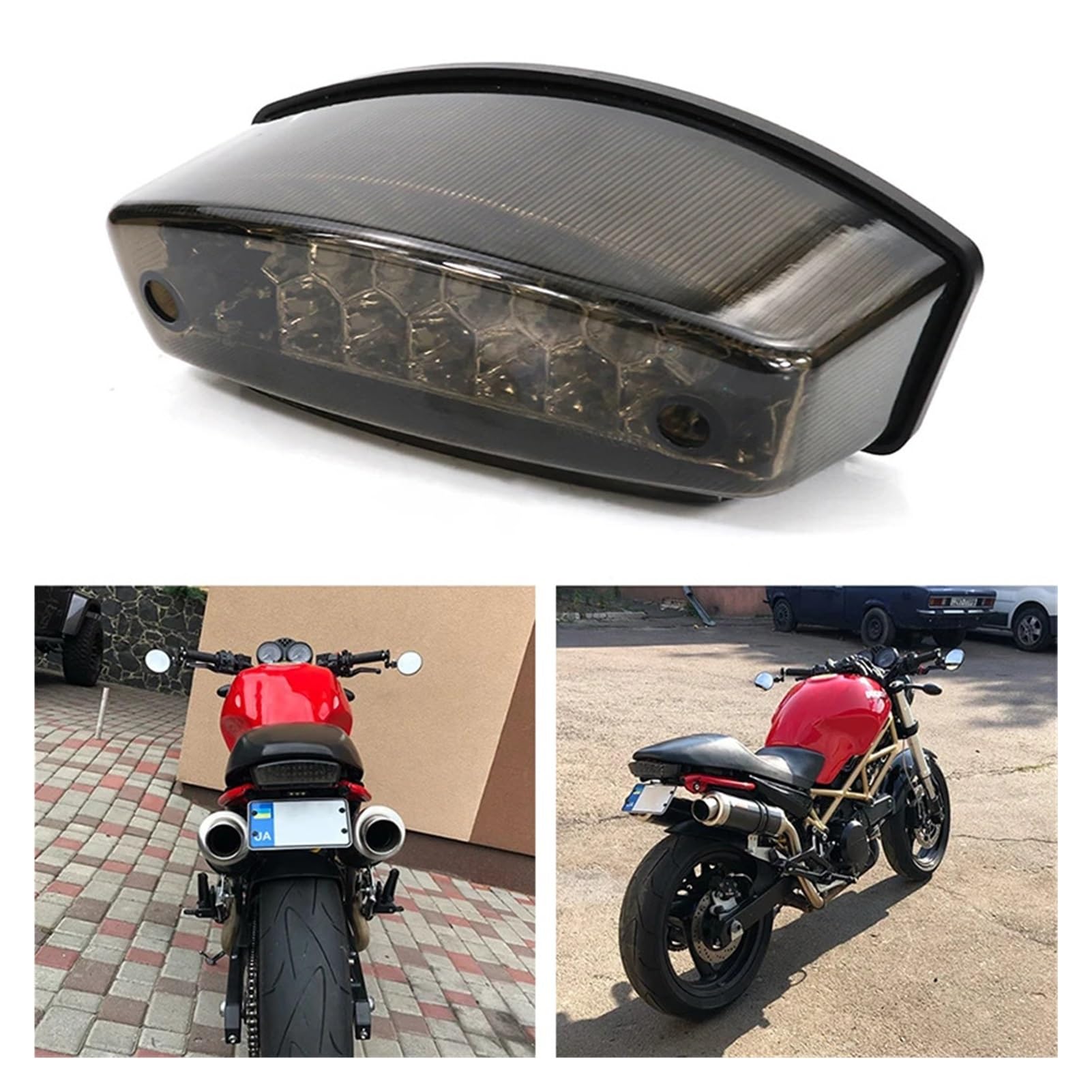 Compatible con luces traseras LED de 3 cables compatibles con Ducati Monster 400 620 695 750 800 900 S2R S4R (ahumado)