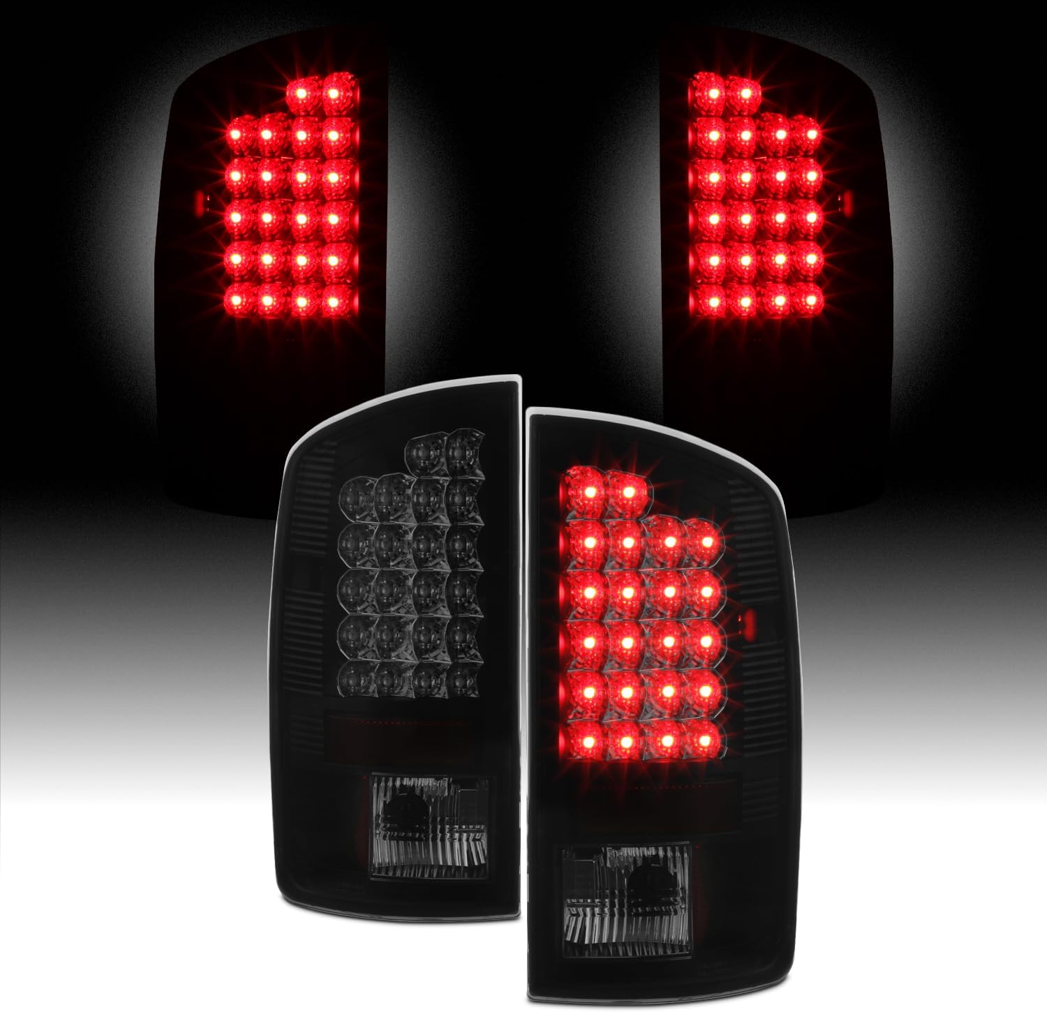 AKKON - For 07-08 Ram 1500 07-09 Ram 2500 3500 Pickup Black Smoke LED Tail Lights Brake Lamps Replacement