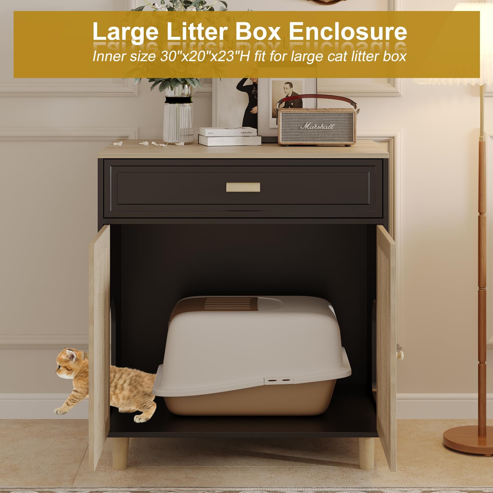 Cat Litter Box Enclosure Furniture Hidden - Indoor 2-in-1 Wooden Cat House & ...