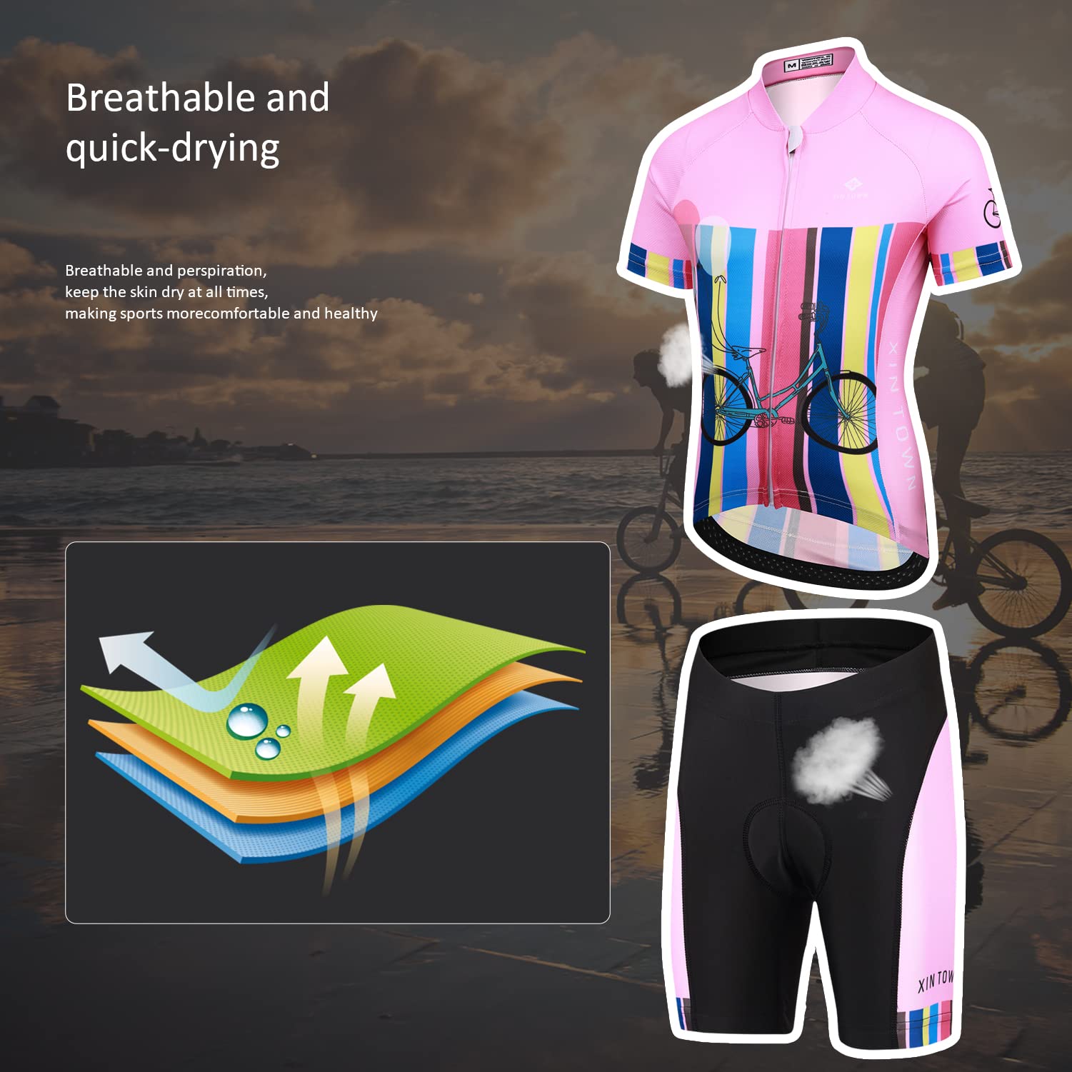 Enfant Garçon Fille Maillot de Cyclisme Manches Courtes et Cuissard de Cycliste Combinaison Cycliste pour Unisex Enfants Séchage Rapide VTT Eté