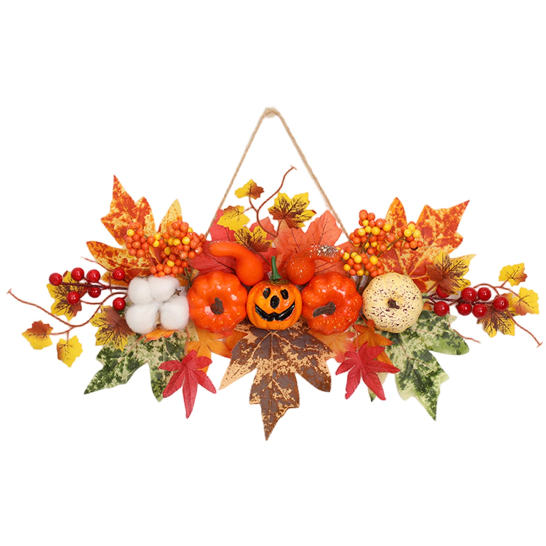 Goutdori Welcome Wreath for Front Door Hanging, Pumpkin Berries Maple Fall Halloween Wall Decor for Home Hotel Shop Cafe