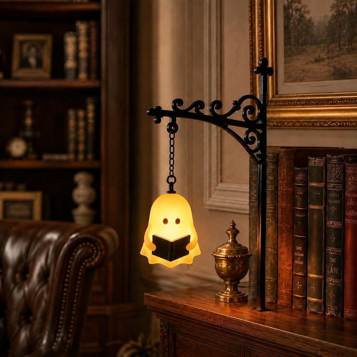 Library Lantern Bookshelf Lamp, Vintage Hanging LED Bookshelf Lantern Lights for Bookworms, Warm Decorative Ghost Bookshelf Lighting for Book Nook, Home Library, Study and Reading Corner (#B)