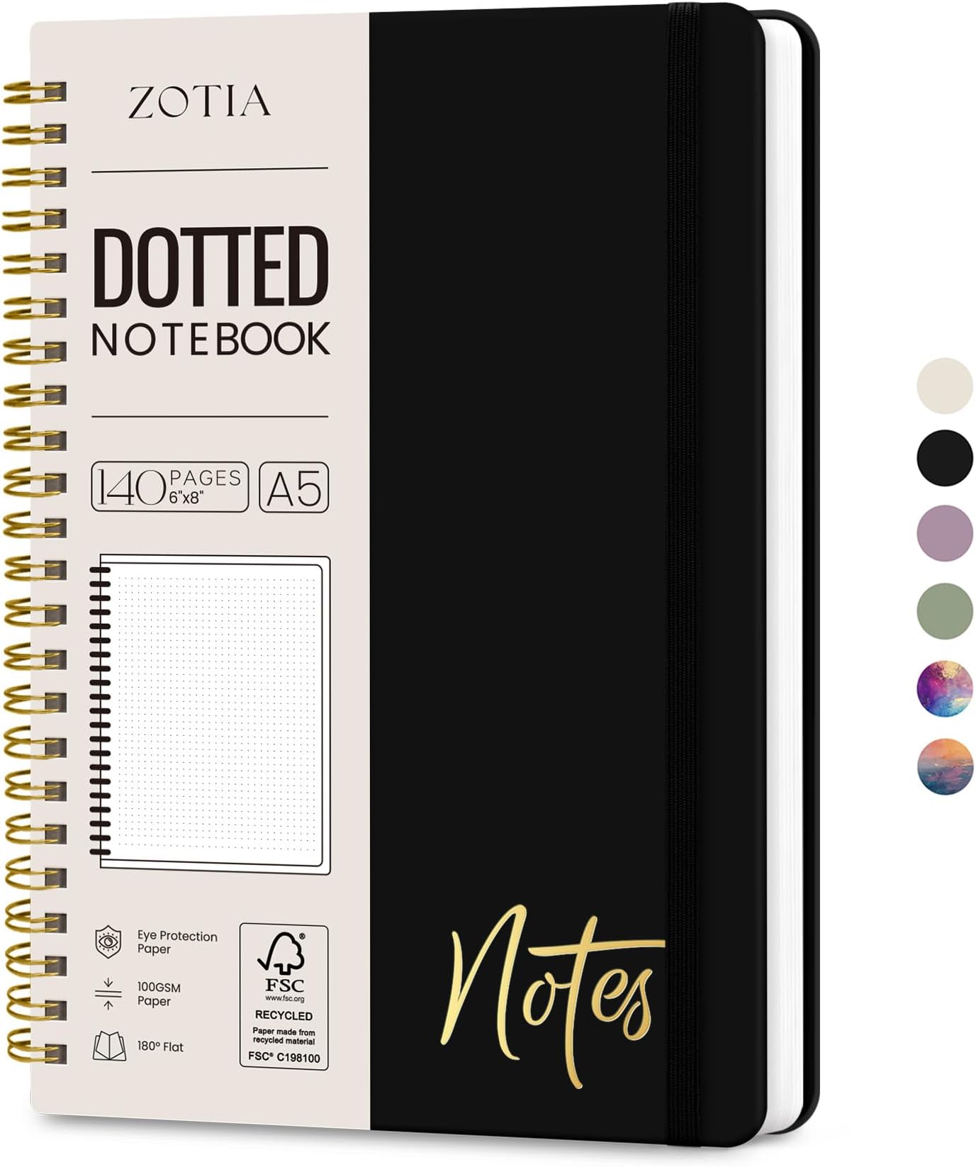 Dotted Spiral Journal Notebook for Women, A5 Dotted Notebook Journals for Writing, Hardcover Notebooks for Work, Note taking and Office School Supplies,140 Pages - Black