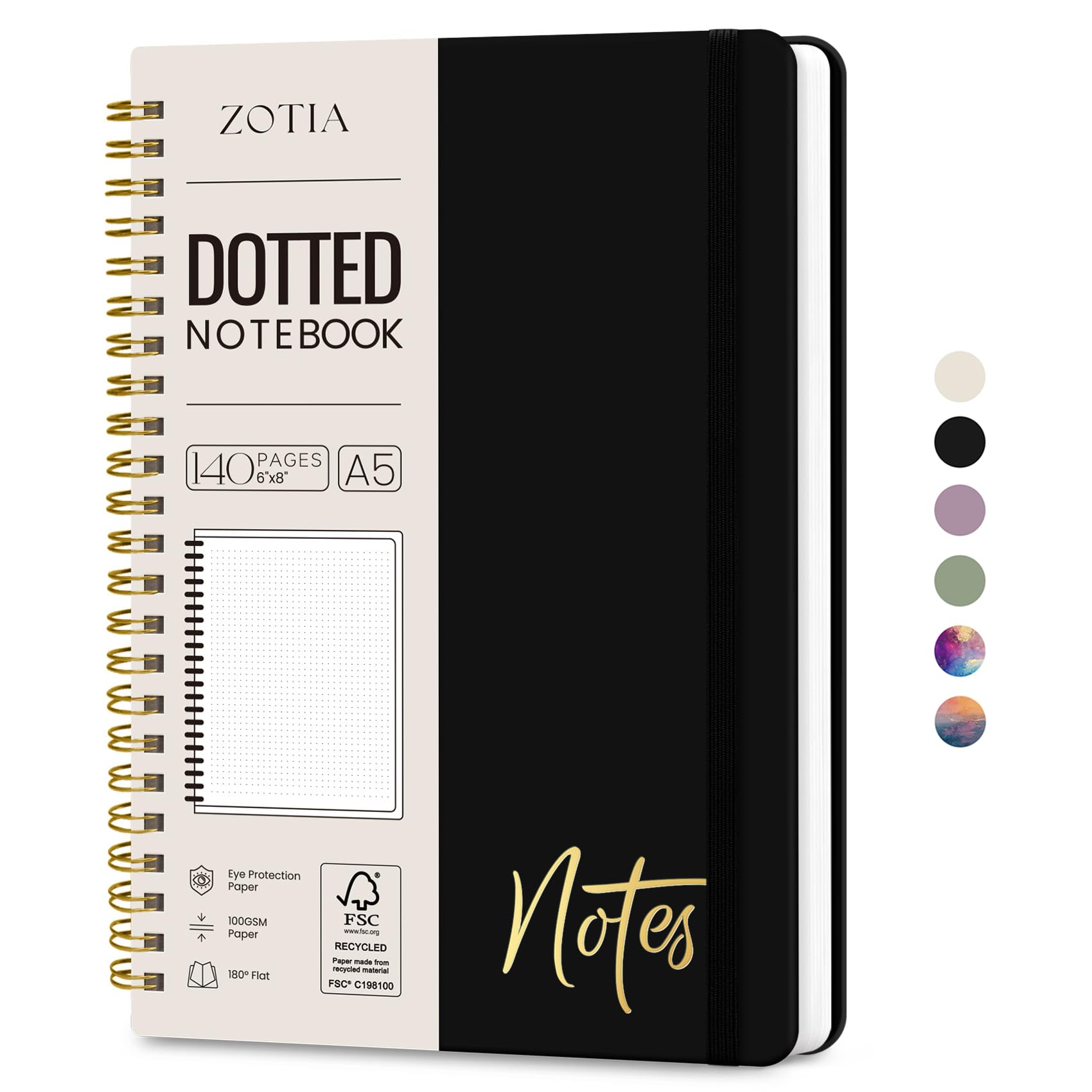 Bullet Dotted Spiral Journal Notebook for Women, A5 Dotted Notebook Journals for Writing, Hardcover Notebooks for Work, Note taking and Office School Supplies,140 Pages - BlackThe Forest Stewardship Council