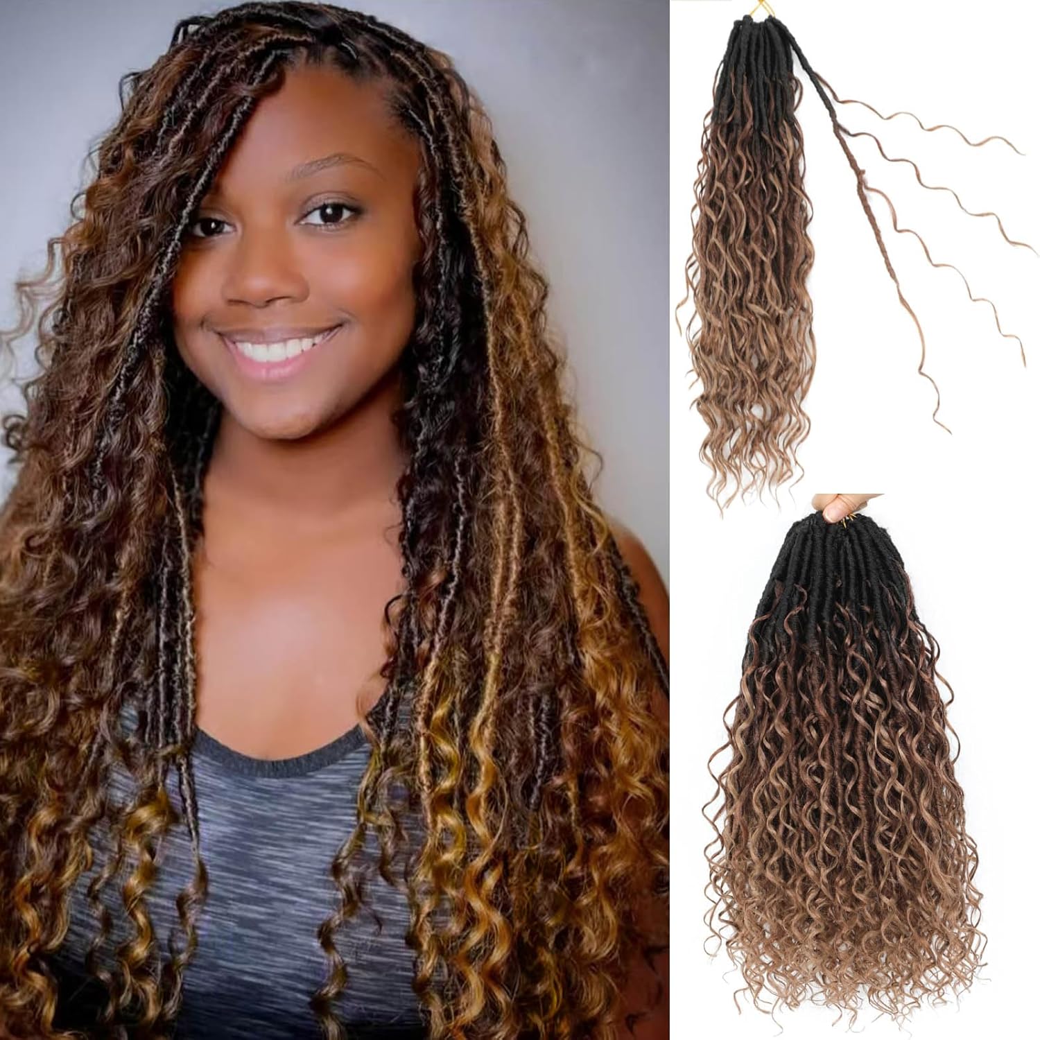 Boho Faux Locs Crochet Hair 24Inch 7Packs Bohemian Goddess Locs Crochet Hair Pre Looped Boho Soft Locs Synthetic Braids Hair Extensions for Women (1b/30/27#, 24 Inch)
