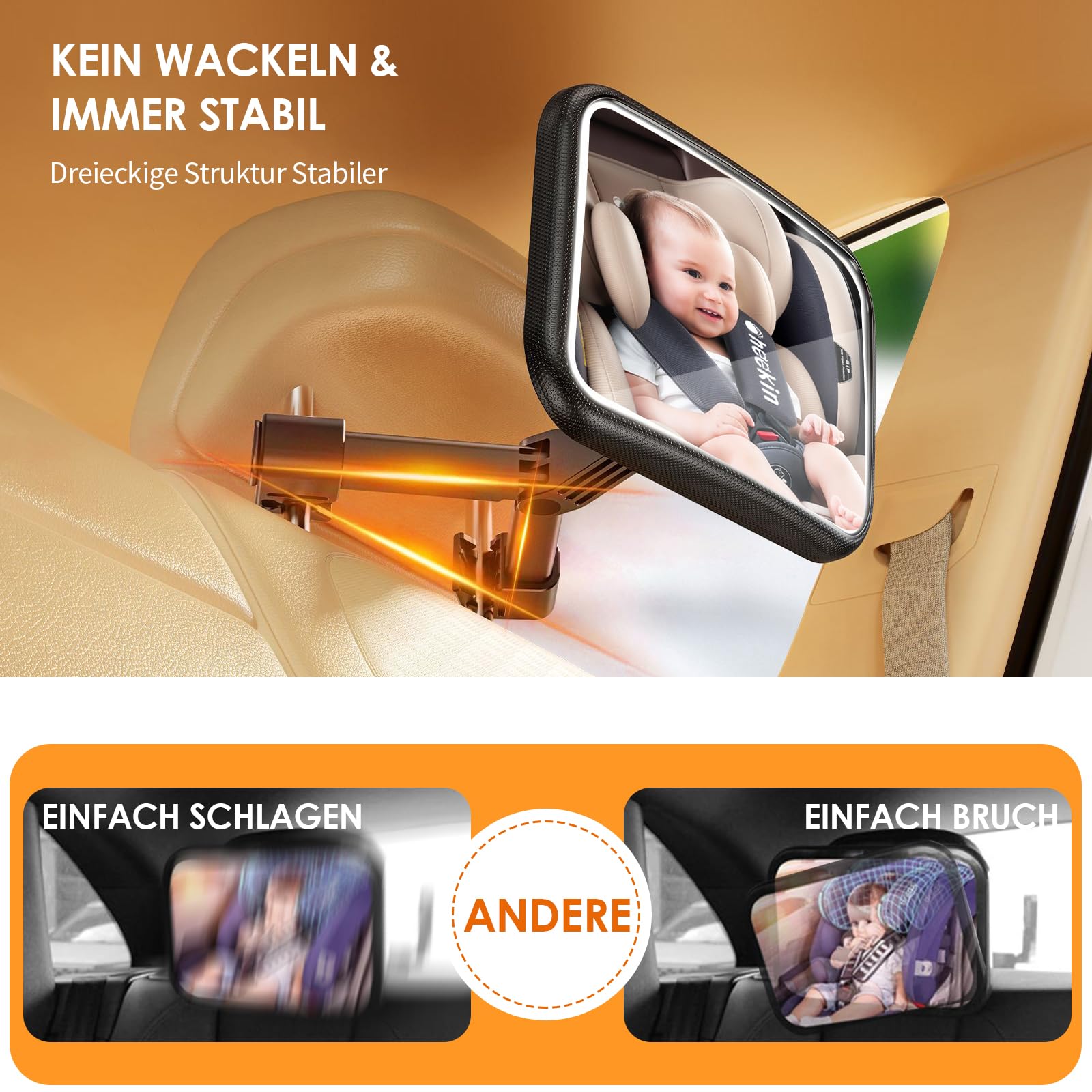 Spiegel LED Auto Baby Rückbank 360° Drehbar Rücksitzspiegel Autospiegel Sicherheit Autositz Spiegel Babyspiegel Rückansicht Monitor Autospiegel Baby Rücksitz mit Haken Clip & Beleuchtung
