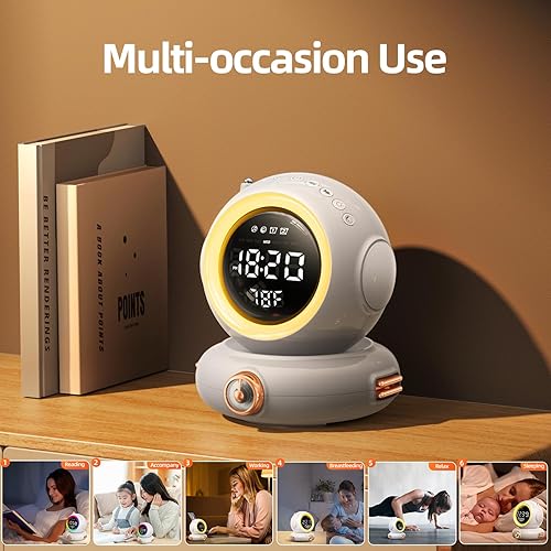 Miniatura 4 de Reloj despertador con luz de simulación de amanecer con control remoto, alarma dual de astronauta, altavoz inalámbrico, 6 sonidos naturales,