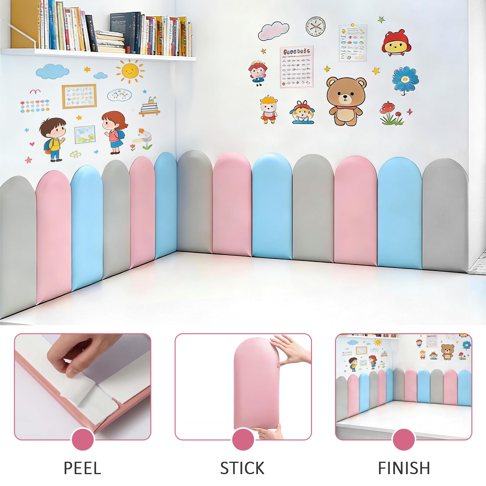 Paneles Murales 3D Adhesivos de Poliuretano Impermeables 4 Piece Acolchado 3D Autoadhesivo para Habitación Infantil, Acolchados, Cojín para Colgar en la Cabecera, Cama – 40 x 20 cm — view 6