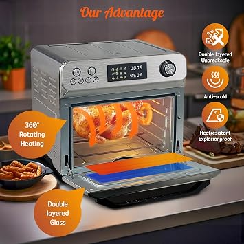 HYSapientia 26QT Stainless Steel Air Fryer Oven, Large Capacity 10-in-1 with Rotisserie, Full Accessory Set, 1800W